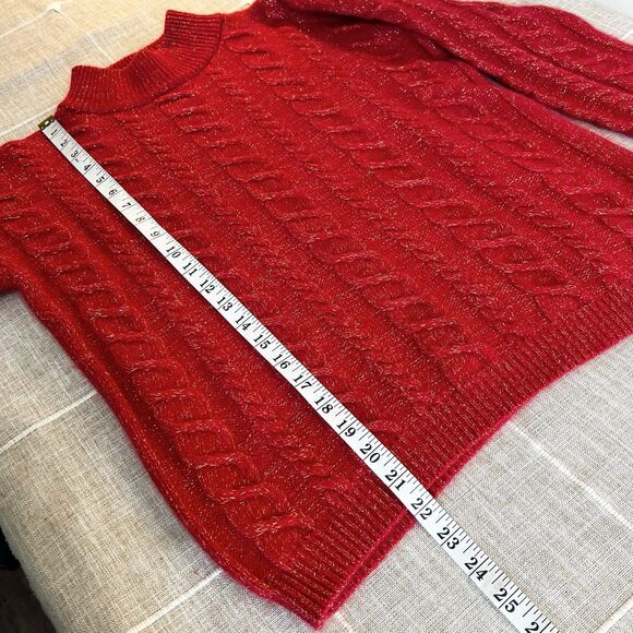 Vintage YarnWorks Sweater Red Cable Knit Christmas Holiday Women’s L Wool Angora - Picture 7 of 9